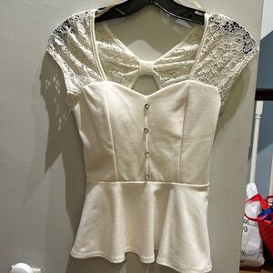 White peplum top with lace